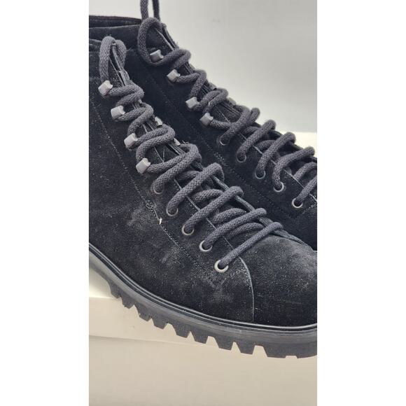 ANNE KLEIN Ander Black Suede Combat Booties Size 7 Lug Lace-Up Italy New In Box - Picture 7 of 14